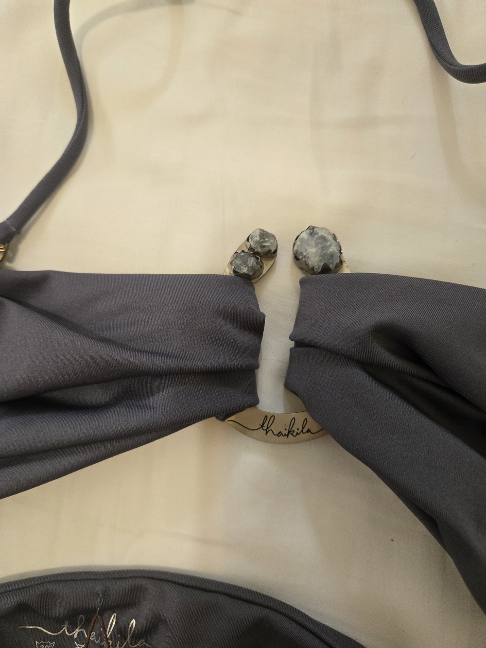 Thaikila Kyanite Gray Bandeau Bikini Set with Metal Accent - Picture 6 of 9
